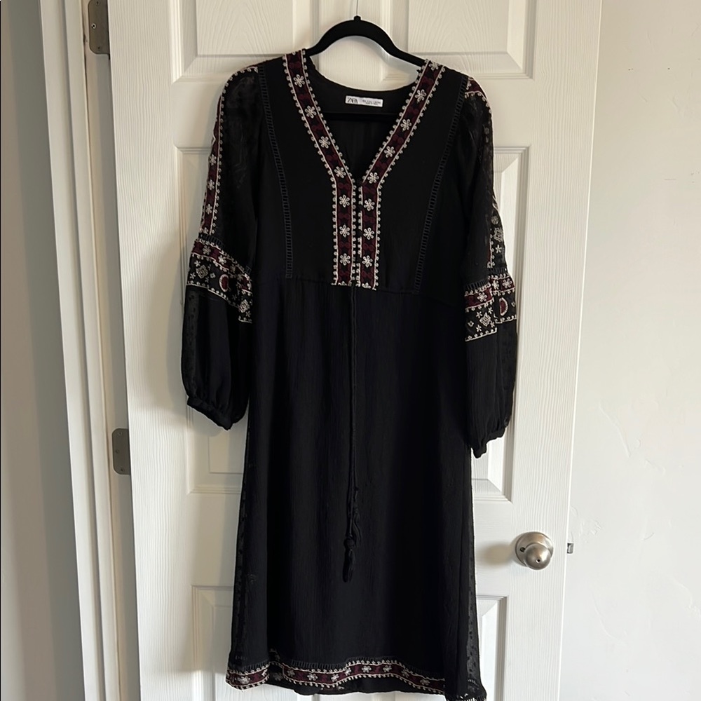 Embroidered Black Dress
